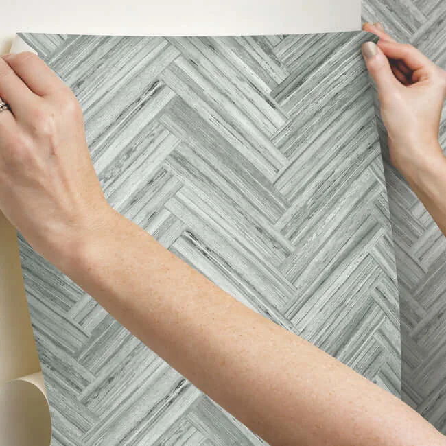 York Wallcoverings Hermosa Herringbone wallpaper, color Grey, SKU PSW1288RL