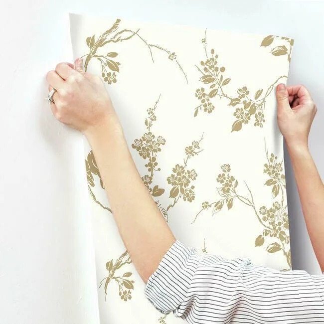 York Wallcoverings Imperial Blossoms Branch wallpaper, color Gold Metallic, SKU SS2590