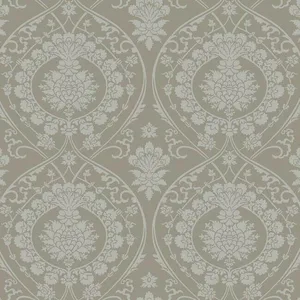 York Wallcoverings Imperial Damask wallpaper, color Beige & Silver, SKU DM4902