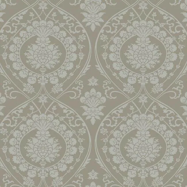 York Wallcoverings Imperial Damask wallpaper, color Beige & Silver, SKU DM4902