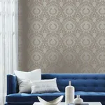 York Wallcoverings Imperial Damask - Beige & Silver Wallpaper | Buy Online York Wallcoverings Imperial Damask wallpaper, color Beige & Silver, SKU DM4902