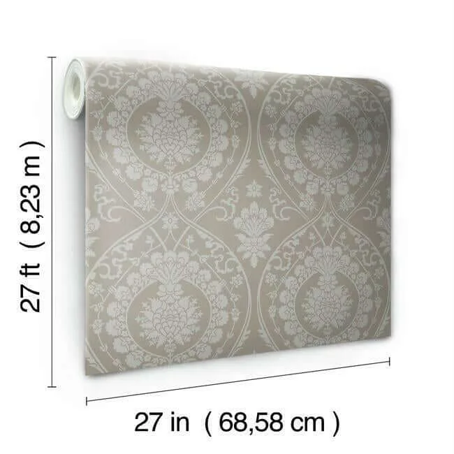 York Wallcoverings Imperial Damask - Beige & Silver Wallpaper | Buy Online York Wallcoverings Imperial Damask wallpaper, color Beige & Silver, SKU DM4902