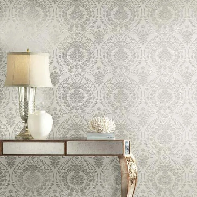 York Wallcoverings Imperial Damask wallpaper, color Grey & Silver, SKU DM4904