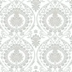 York Wallcoverings Imperial Damask - White & Silver Wallpaper | Buy Online York Wallcoverings Imperial Damask wallpaper, color White & Silver, SKU DM4905