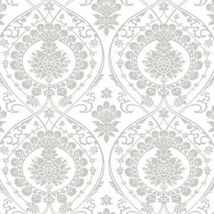 York Wallcoverings Imperial Damask wallpaper, color White & Silver, SKU DM4905
