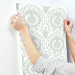 York Wallcoverings Imperial Damask - White & Silver Wallpaper | Buy Online York Wallcoverings Imperial Damask wallpaper, color White & Silver, SKU DM4905