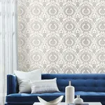 York Wallcoverings Imperial Damask - White & Silver Wallpaper | Buy Online York Wallcoverings Imperial Damask wallpaper, color White & Silver, SKU DM4905