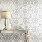 York Wallcoverings Imperial Damask - White & Silver Wallpaper | Buy Online York Wallcoverings Imperial Damask wallpaper, color White & Silver, SKU DM4905