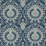 York Wallcoverings Imperial Damask wallpaper, color Navy & Silver, SKU DM4901