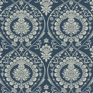 York Wallcoverings Imperial Damask wallpaper, color Navy & Silver, SKU DM4901