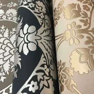 York Wallcoverings Imperial Damask wallpaper, color Navy & Silver, SKU DM4901