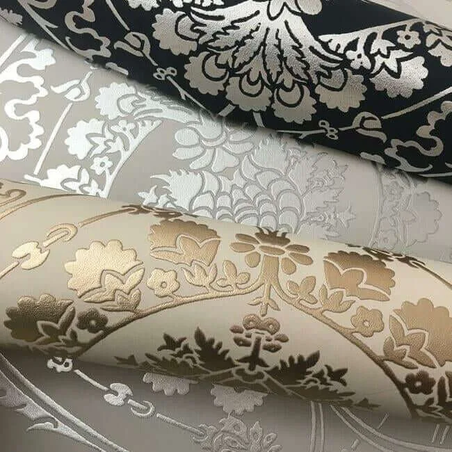 York Wallcoverings Imperial Damask wallpaper, color Navy & Silver, SKU DM4901