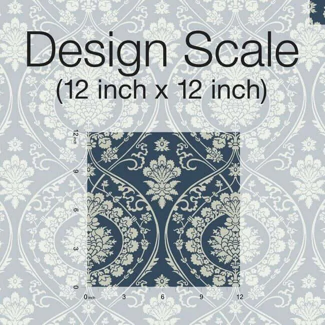 York Wallcoverings Imperial Damask wallpaper, color Navy & Silver, SKU DM4901