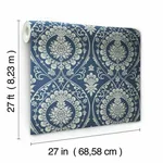 York Wallcoverings Imperial Damask wallpaper, color Navy & Silver, SKU DM4901