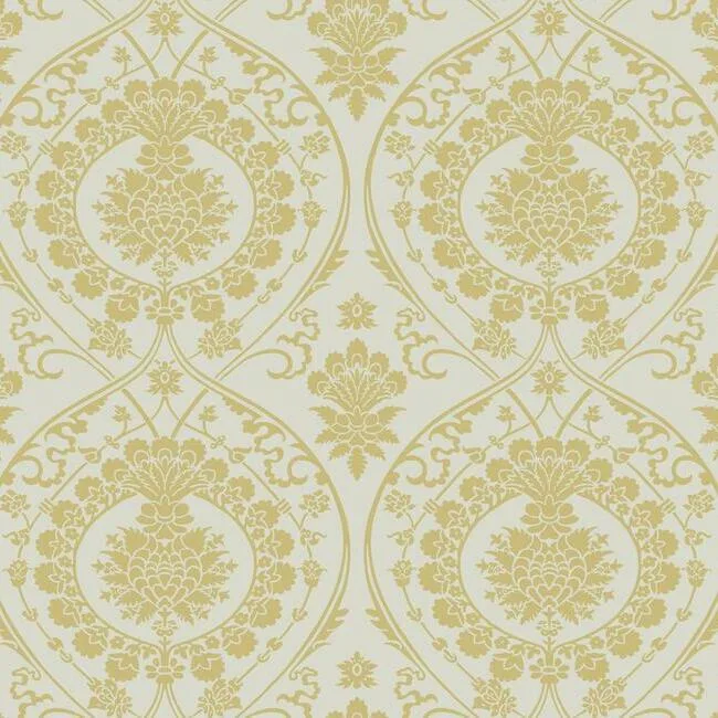 York Wallcoverings Imperial Damask wallpaper, color Off White & Gold, SKU DM4903