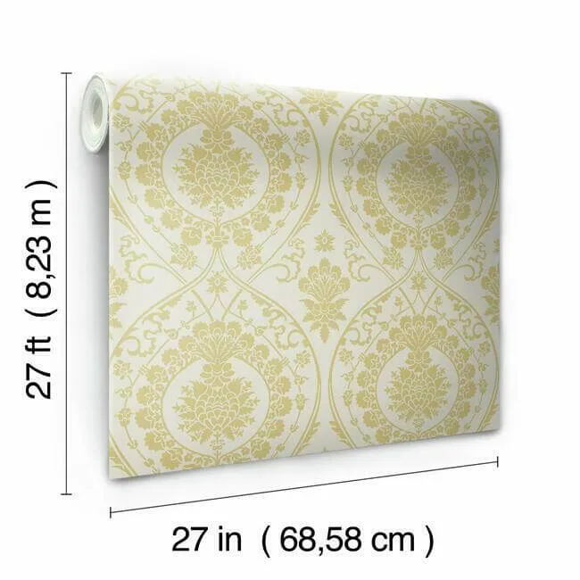 York Wallcoverings Imperial Damask wallpaper, color Off White & Gold, SKU DM4903