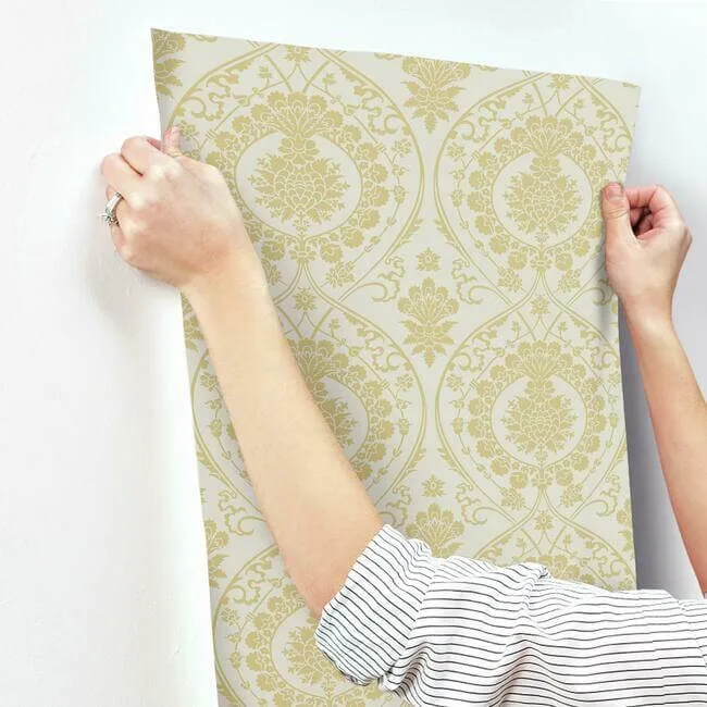 York Wallcoverings Imperial Damask - Off White & Gold Wallpaper | Buy Online York Wallcoverings Imperial Damask wallpaper, color Off White & Gold, SKU DM4903