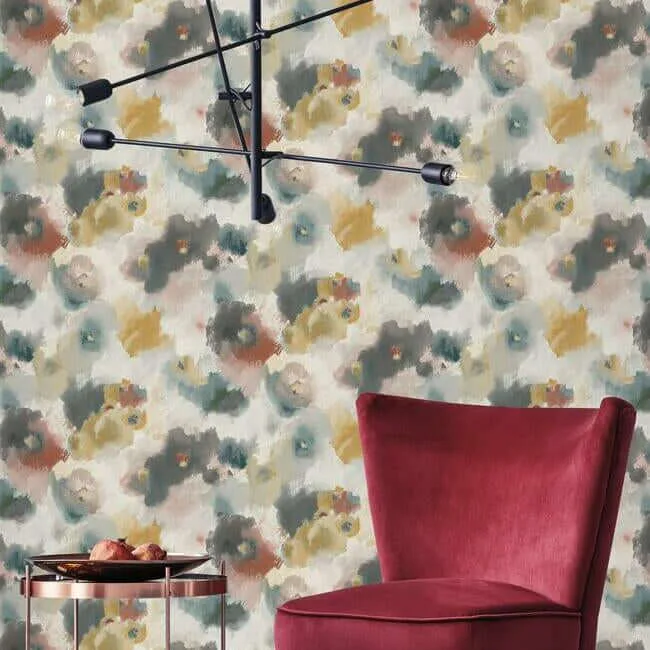 York Wallcoverings Impressionist Floral wallpaper, color Copper & Blue, SKU UC3822