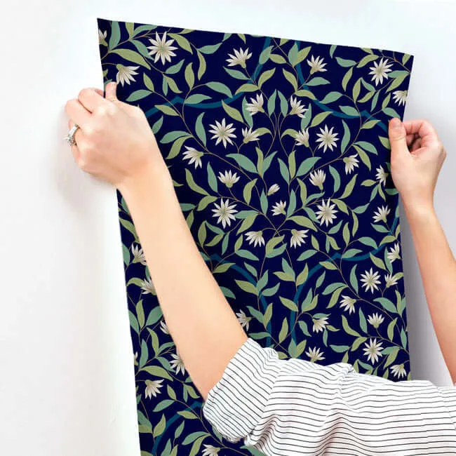 York Wallcoverings Jasmine - Blue Metallic Wallpaper | Buy Online York Wallcoverings Jasmine wallpaper, color Blue Metallic, SKU GO8251