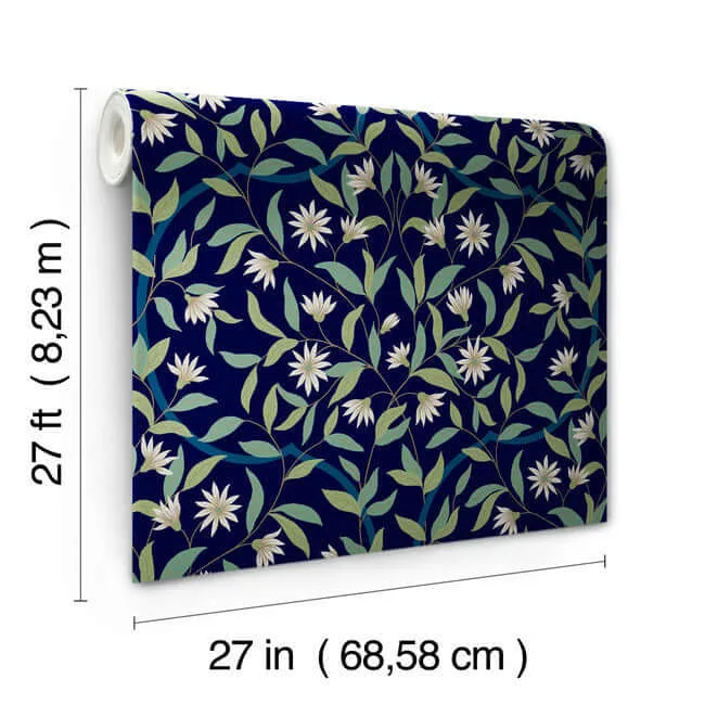 York Wallcoverings Jasmine - Blue Metallic Wallpaper | Buy Online York Wallcoverings Jasmine wallpaper, color Blue Metallic, SKU GO8251