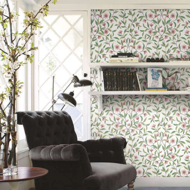 York Wallcoverings Jasmine - Coral Wallpaper | Buy Online York Wallcoverings Jasmine wallpaper, color Coral, SKU GO8252
