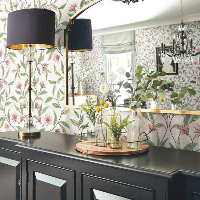 York Wallcoverings Jasmine - Coral Wallpaper | Buy Online York Wallcoverings Jasmine wallpaper, color Coral, SKU GO8252
