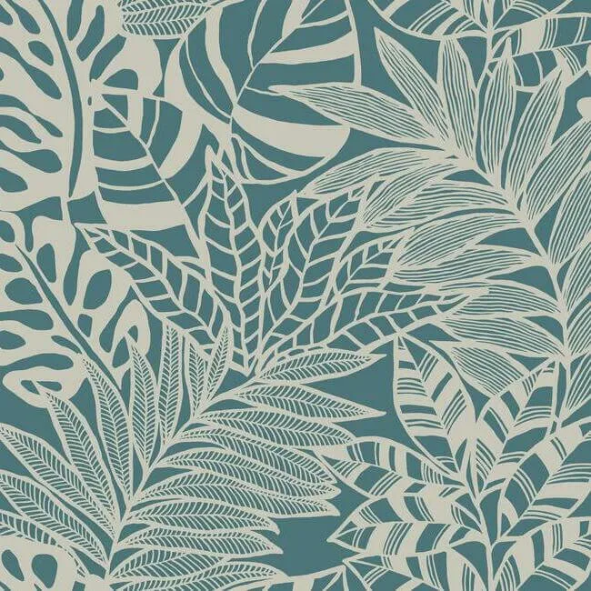 York Wallcoverings Jungle Leaves wallpaper, color Teal, SKU SS2572