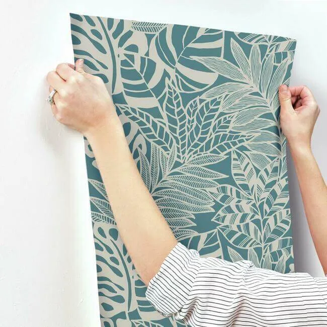 York Wallcoverings Jungle Leaves - Teal Wallpaper | Buy Online York Wallcoverings Jungle Leaves wallpaper, color Teal, SKU SS2572