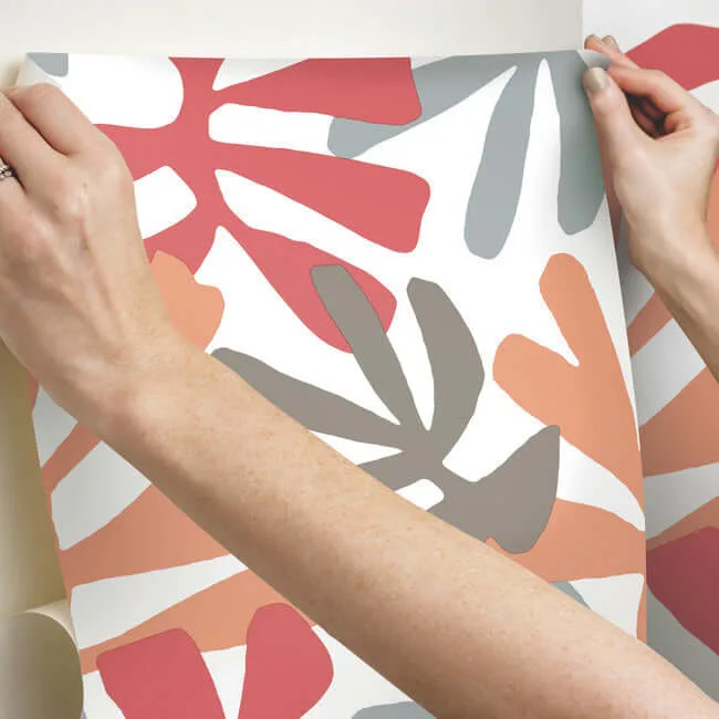 York Wallcoverings Kinetic Tropical wallpaper, color Coral & Beige, SKU PSW1240RL