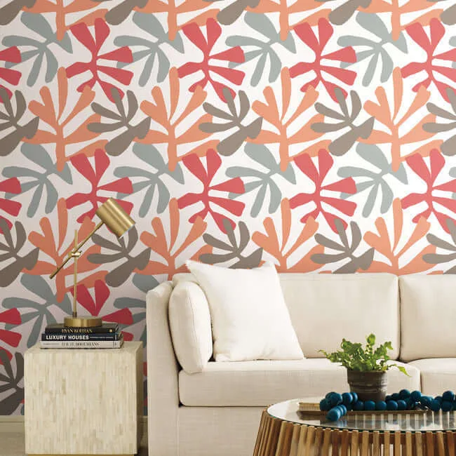 York Wallcoverings Kinetic Tropical wallpaper, color Coral & Beige, SKU PSW1240RL