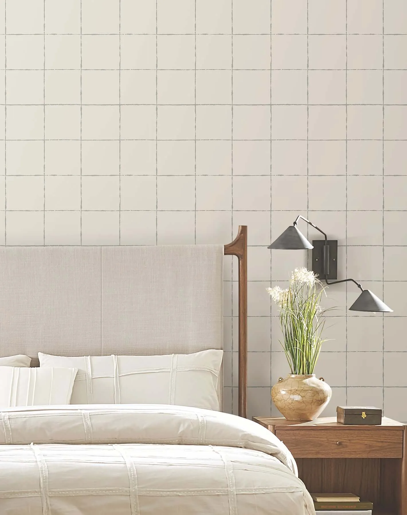 York Wallcoverings La Vitre Plaid wallpaper, color Lichen Grey, SKU ZM2851