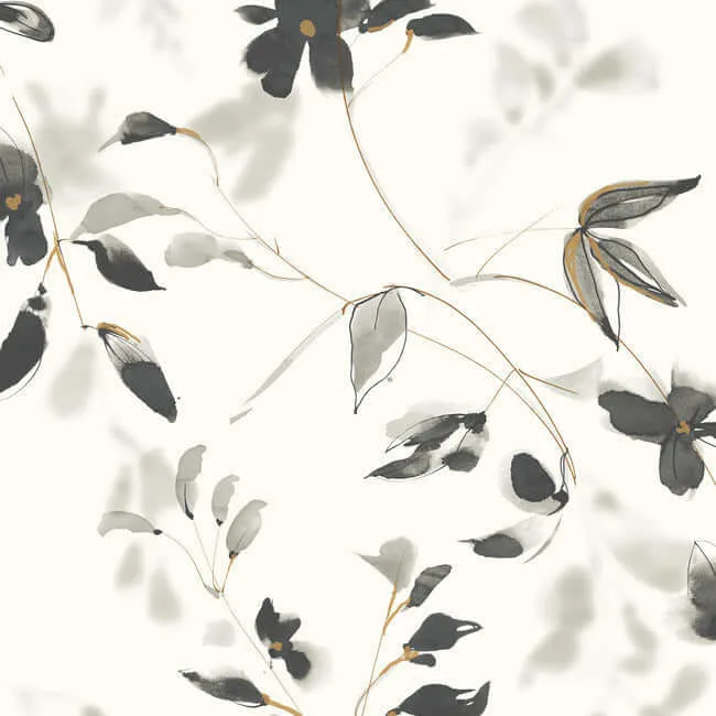 York Wallcoverings Linden Flower wallpaper, color Black, SKU PSW1103RL