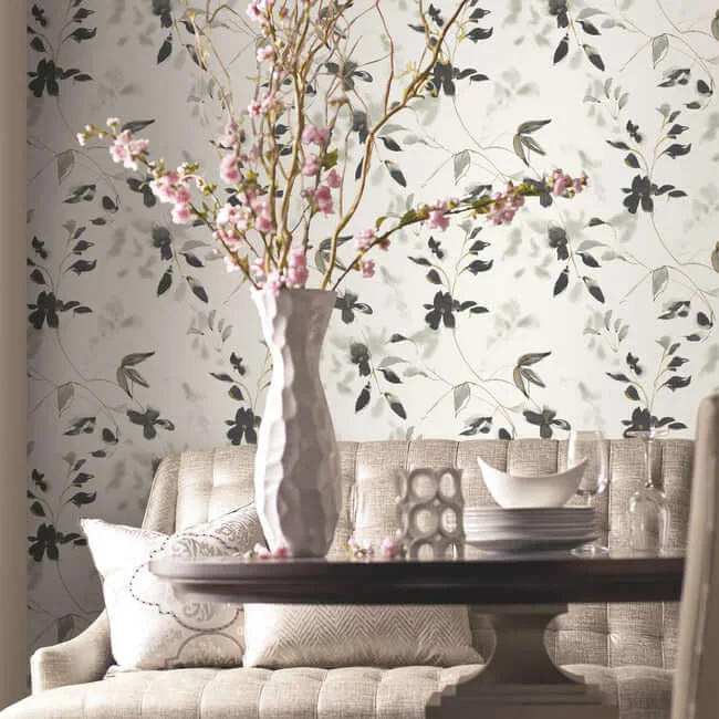 York Wallcoverings Linden Flower wallpaper, color Black, SKU PSW1103RL