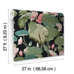 York Wallcoverings Lotus Pond wallpaper, color Black & Pink, SKU GO8292