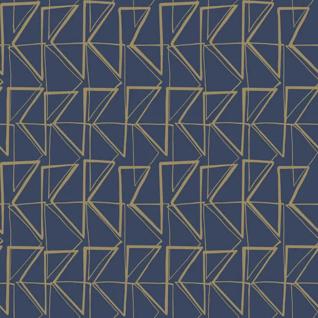 York Wallcoverings Love Triangles wallpaper, color Blue & Gold Metallic, SKU PSW1256RL