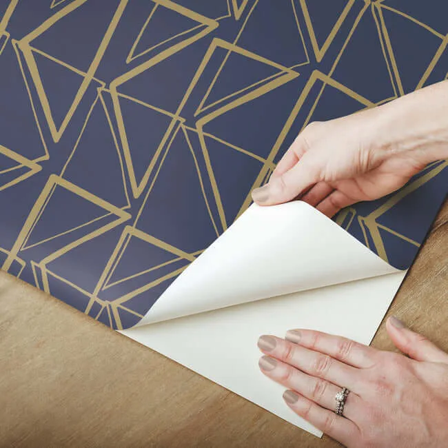 York Wallcoverings Love Triangles - Blue & Gold Metallic Wallpaper | Buy Online York Wallcoverings Love Triangles wallpaper, color Blue & Gold Metallic, SKU PSW1256RL