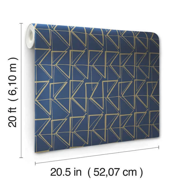 York Wallcoverings Love Triangles - Blue & Gold Metallic Wallpaper | Buy Online York Wallcoverings Love Triangles wallpaper, color Blue & Gold Metallic, SKU PSW1256RL