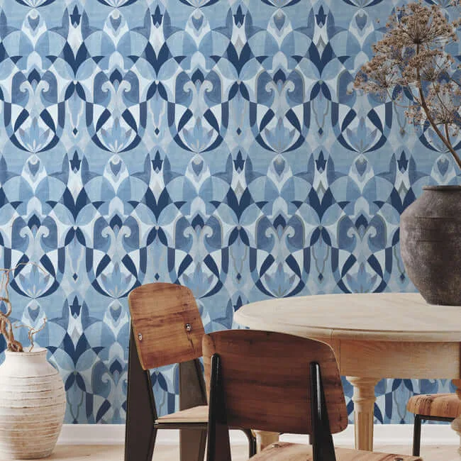 York Wallcoverings Malta - Blue & Silver Wallpaper | Buy Online York Wallcoverings Malta wallpaper, color Blue & Silver, SKU MN1920