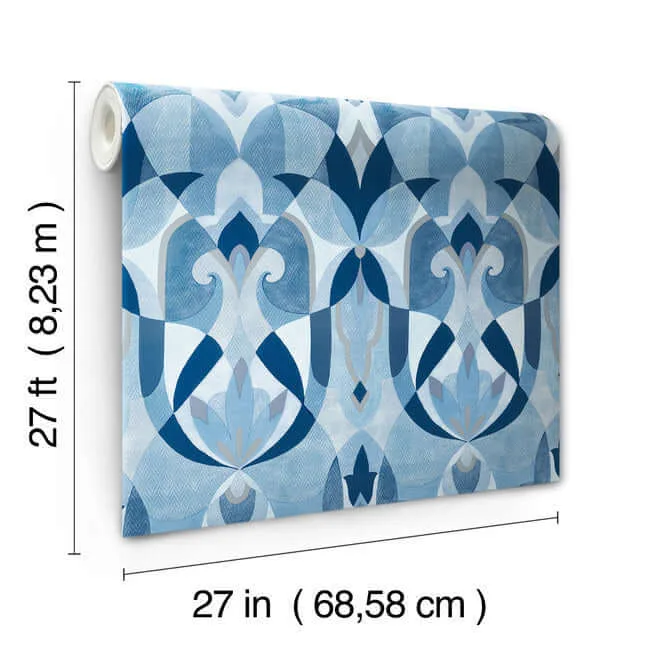 York Wallcoverings Malta - Blue & Silver Wallpaper | Buy Online York Wallcoverings Malta wallpaper, color Blue & Silver, SKU MN1920