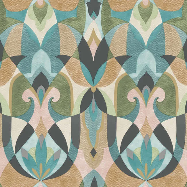 York Wallcoverings Malta wallpaper, color Teal & Gold, SKU MN1923
