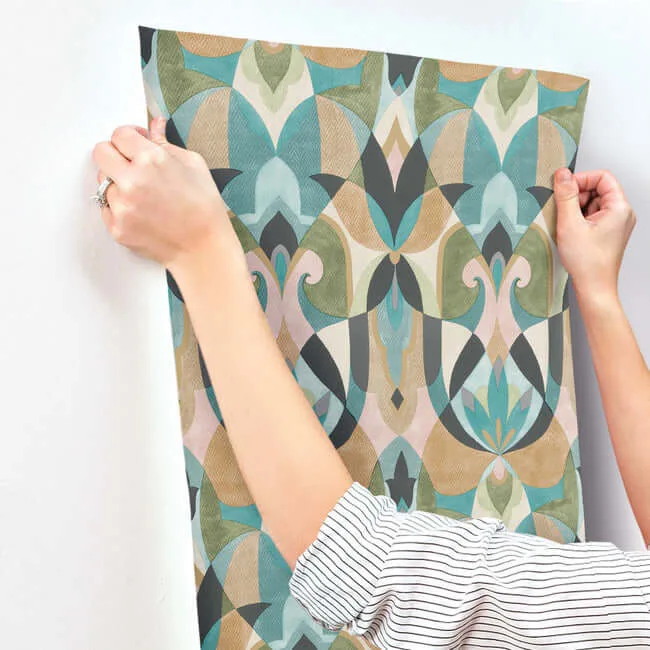 York Wallcoverings Malta wallpaper, color Teal & Gold, SKU MN1923
