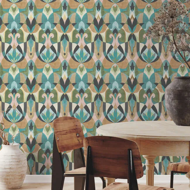 York Wallcoverings Malta - Teal & Gold Wallpaper | Buy Online York Wallcoverings Malta wallpaper, color Teal & Gold, SKU MN1923