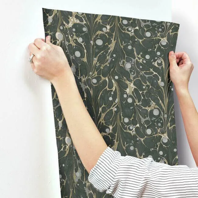 York Wallcoverings Marbled Endpaper - Black & Gold Wallpaper | Buy Online York Wallcoverings Marbled Endpaper wallpaper, color Black & Gold, SKU NV5591
