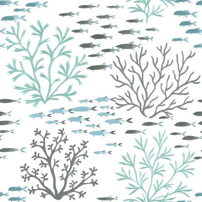 York Wallcoverings Marine Garden wallpaper, color Blue & Brown, SKU CV4406