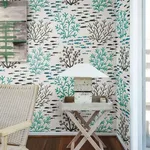 York Wallcoverings Marine Garden wallpaper, color Blue & Brown, SKU CV4406