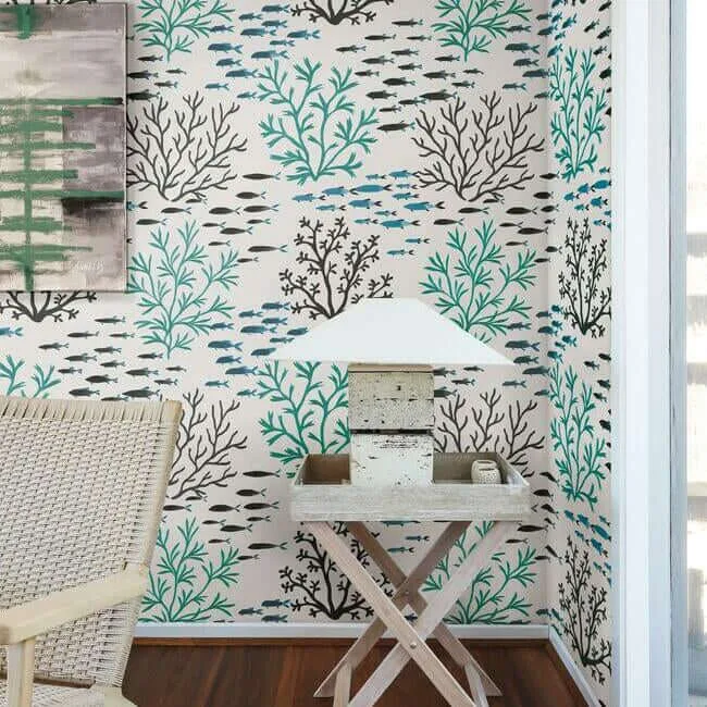 York Wallcoverings Marine Garden wallpaper, color Blue & Brown, SKU CV4406