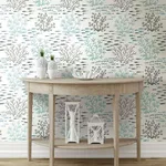 York Wallcoverings Marine Garden wallpaper, color Blue & Brown, SKU CV4406