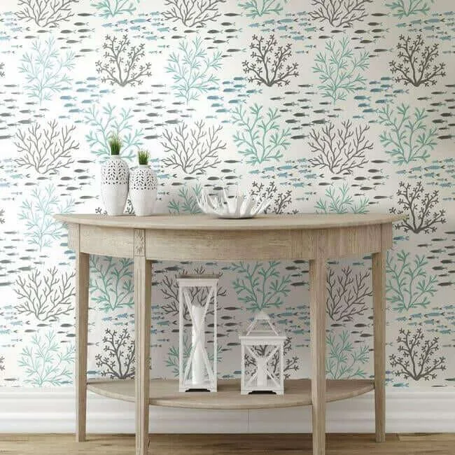 York Wallcoverings Marine Garden wallpaper, color Blue & Brown, SKU CV4406