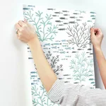 York Wallcoverings Marine Garden wallpaper, color Blue & Brown, SKU CV4406