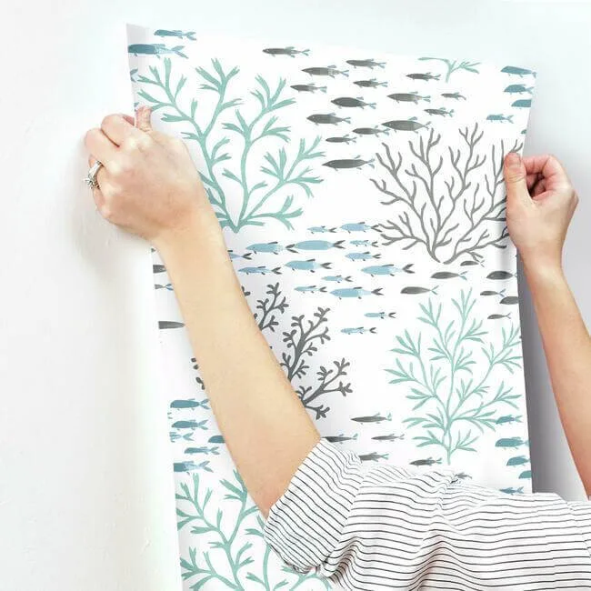 York Wallcoverings Marine Garden wallpaper, color Blue & Brown, SKU CV4406